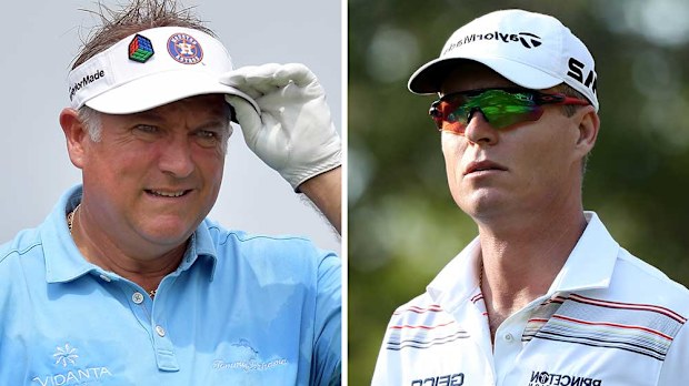 Ken Duke shows support for Aussie golfer John Senden (right). (AFP)