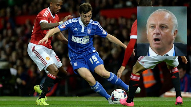 Tommy Oar in action for Ipswich Town and (inset) Graham Arnold. (AAP)