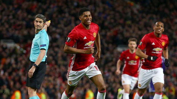 Marcus Rashford scored the winner for Manchester United in the Europa League. (AAP)