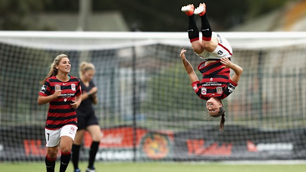 Western Sydney Wanderers' Kendall Fletcher celebrates after scoring against Melbourne City. (Getty)