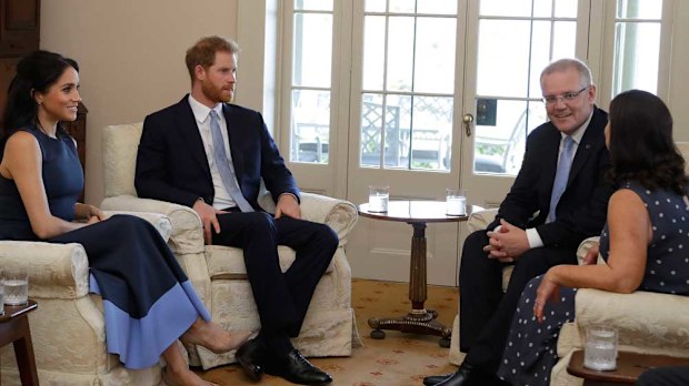 Jenny Morrison and Scott Morrison host Prince Harry and Meghan Markle for afternoon tea