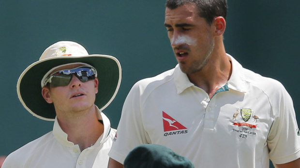 Steve Smith and Mitchell Starc. (AAP)