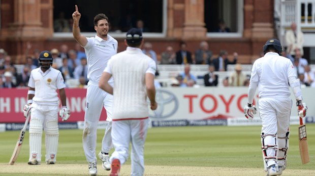 England pace bowler Steve Finn celebrates a wicket against Sri Lanka. (AAP)