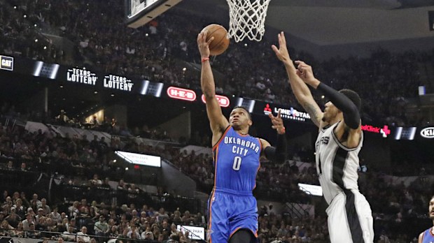 Russell Westbrook lays up the ball. (Getty)