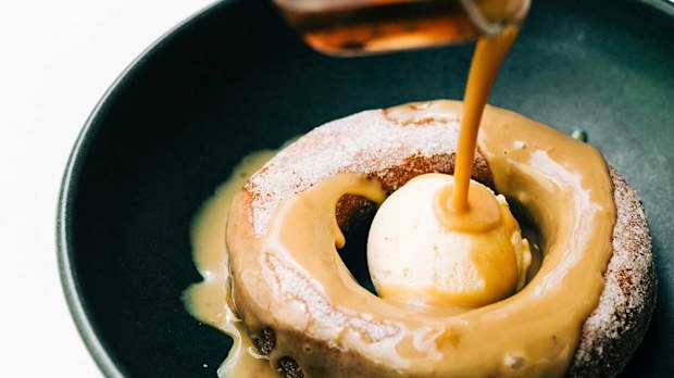 Glass Brasserie's doughnut with caramel sauce