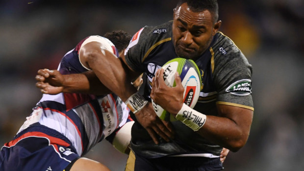 Brumbies and Wallabies player Tevita Kuridrani in action against the Rebels. (AAP)