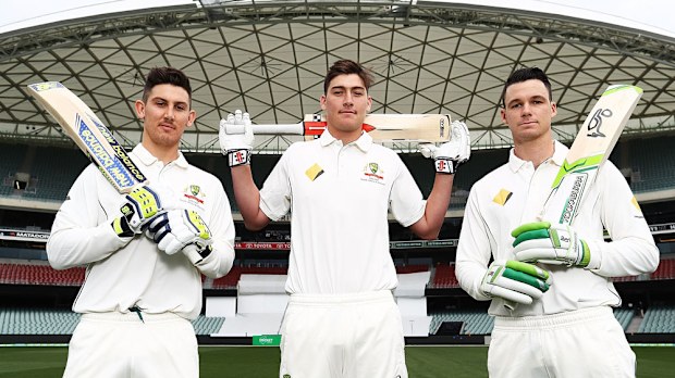 Test debutants Nick Maddinson, Matt Renshaw and Peter Handscombe.(Getty)
