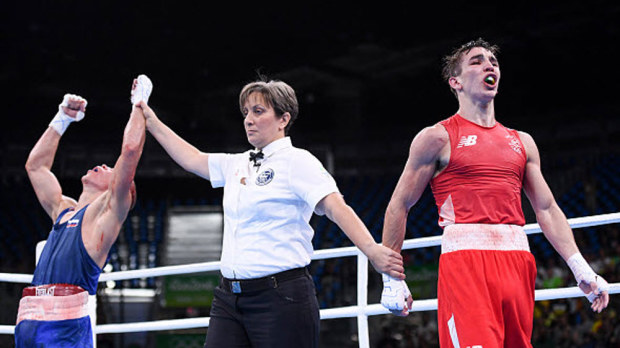 Irish boxer Michael Conlan reacts to his loss to Vladimir Nikitin. (Getty)