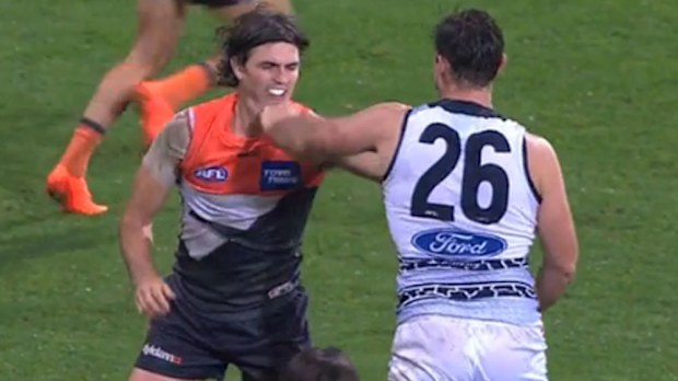 Tom Hawkins was banned for a week for this. (Supplied)