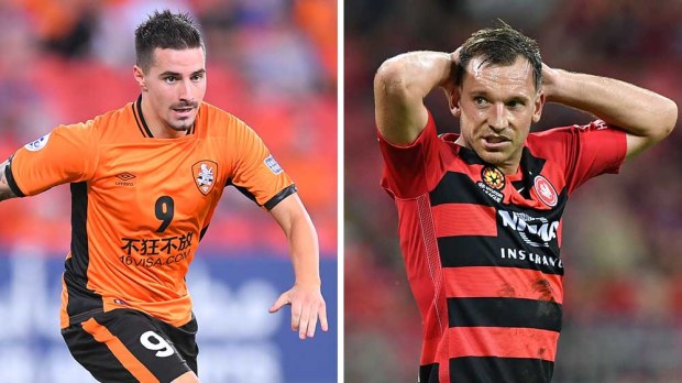 Jamie Maclaren and Brendon Santalab. (AAP)