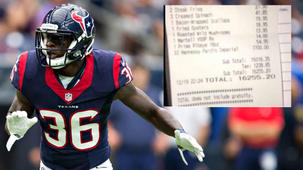 Houston Texans rookie K.J Dillon and the dinner bill he won't forget anytime soon. (Main image: Getty Images)