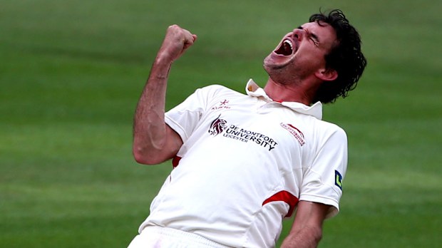 Clint McKay celebrates a wicket for Leicestershire. (Getty)