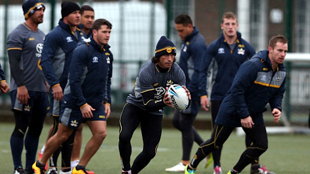 Johnathan Thurston and his Cowboys teammates train in Leeds ahead of the WCC.(Getty)