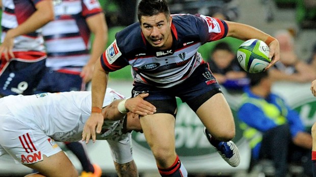 Rebels player Jackson Garden-Bachop takes on the Chiefs. (AAP)