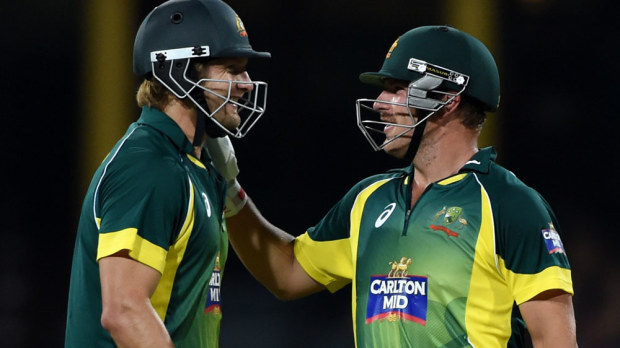 Shane Watson and Aaron Finch. (AAP)