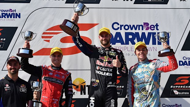 Shane van Gisbergen on top of the podium. (Getty)