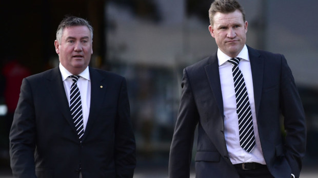 Collingwood president Eddie McGuire and Magpies coach Nathan Buckley. (AAP)