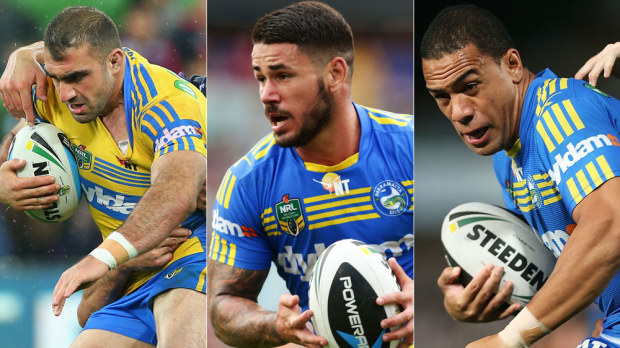 Tim Mannah, Nathan Peats and Will Hopoate. (Getty)