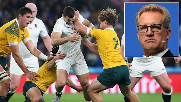 The Wallabies and England clash atthe Rugby World Cup and (inset) Michael Lynagh. (Getty)