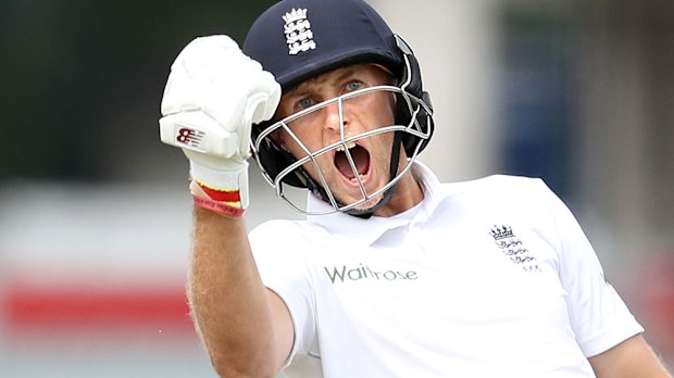 Joe Root celebrates his double century. (AAP)