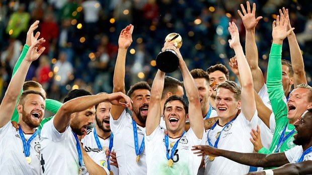 Lars Stindl of Germany lifts the trophy after Germany won the FIFA Confederations Cup 2017