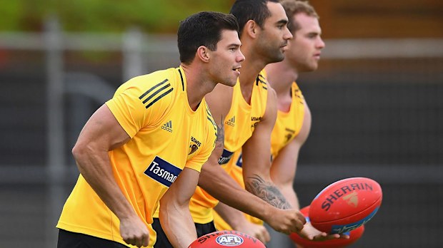 Jaegar O'Meara, Shaun Burgoyne and Tom Mitchell. (Getty)