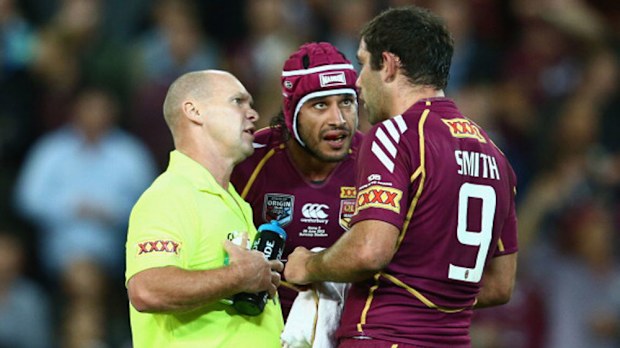 Allan Langer with Johnathan Thurston and Cameron Smith. (Getty)