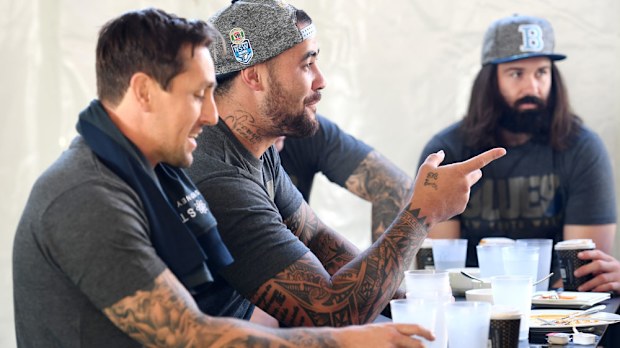 Mitchell Pearce with NSW Blues teammates. (AAP)