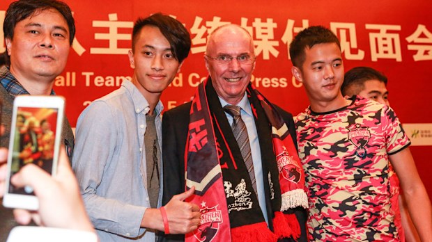 Sven Goran Eriksson at his unveiling as a manager of a Shanghai team. (AAP)