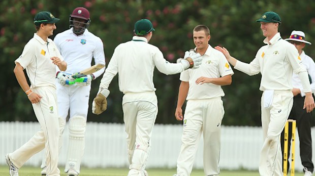 Cameron Boyce celebrates his dismissal of Dwayne Bravo. (Getty) 