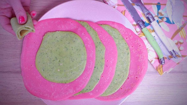 Healthier rainbow pancakes don't need food colouring