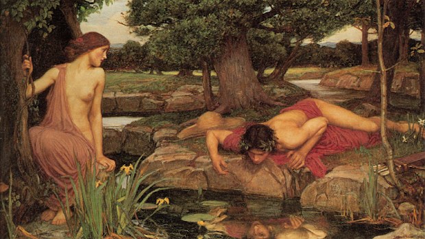 Echo, Narcissus, greek mythology, John William Waterhouse