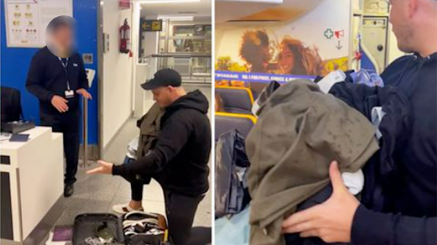  Ryanair passenger carries clothes on board flight as suitcase too big