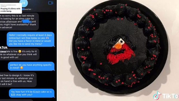 elmo cake mistaken for emo