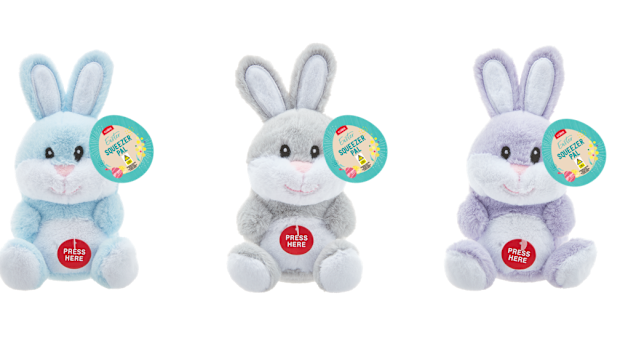 Coles Easter Bunny Squeezer Pals are being recalled in colours; blue, grey and purple
