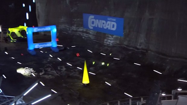 Drones flew through Romania's Turda salt mines in the Race in Caves. (Reuters)
