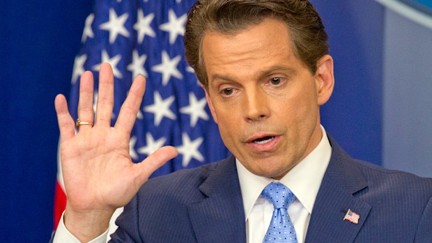 Then-incoming White House communications director Anthony Scaramucci answers reporter's questions during his first press briefing during his first day on the job in the Brady Press Briefing Room of the White House in Washington, DC on Friday, July 21, 2017. (AFP)