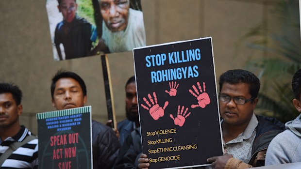 'Stop Killing Rohingyas': At least 400 people have been killed in the Rakhine state in recent clashes. (AAP)