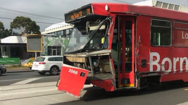 An image of the damaged tram was posted to Twitter. (Twitter via Earni_e)
