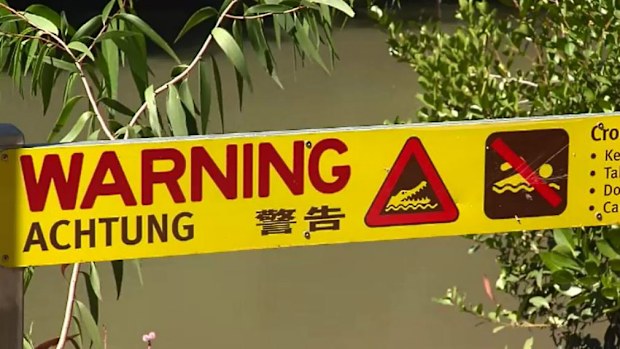 A sign warns of crocodiles in the area. Picture: 9NEWS