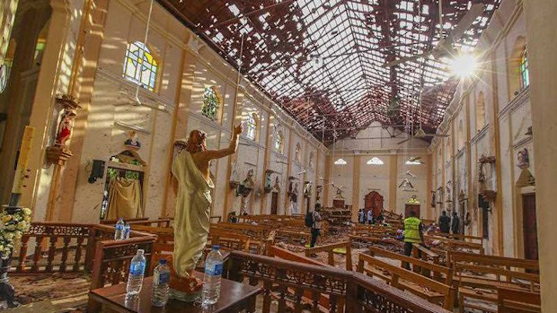 St Sebastian's Church was extensively damaged in a blast in Negombo, north of Colombo.