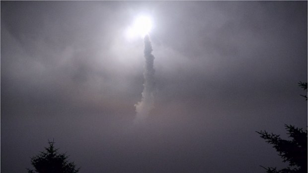 Terminal High Altitude Area Defense (THAAD) interceptor launched from the Pacific Spaceport Complex Alaska in Kodiak, Alaska, during Flight Experiment THAAD (FET)-01 on July 30, 2017. (AFP)