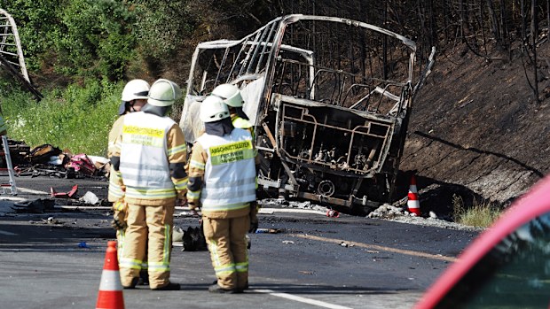The bus burst into flames following the collision. (AAP)