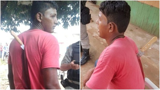 Mr Nascimento remained calm despite the blade being shoved between his shoulders. (FocusonNews)