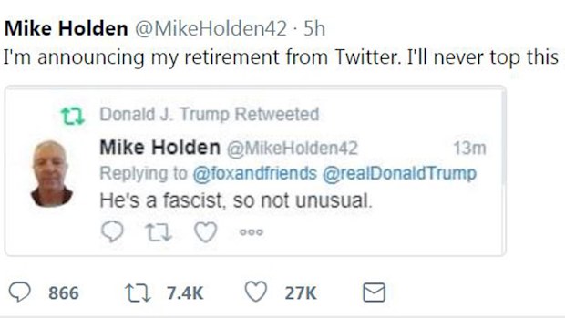 Donald Trump accidentally retweeted a post calling him a 'fascist'. (Twitter)