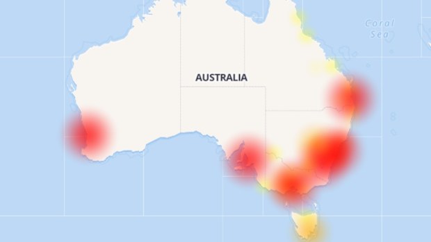 The outages (highlighted in red) involve Commonwealth Bank customers across the country. (Aussie Outages)