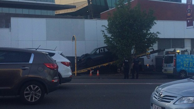 The car slammed into the bus shelter about 2.30pm. (9News @TessaHardy)