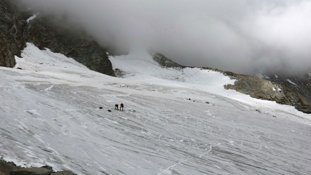 The place at Hohlaub Glacier near Saas Fee, Switzerland where the body of a German hiker was found. (AP)
