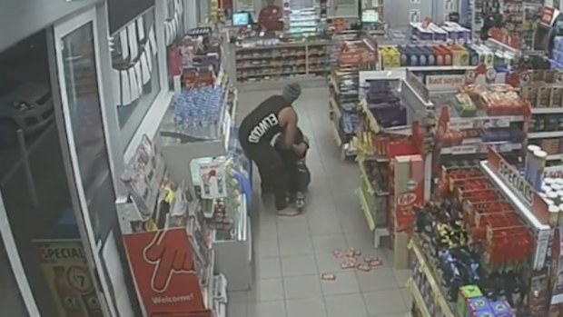 Security cameras captured the horrific attack inside a Derrimut service station. (9NEWS)