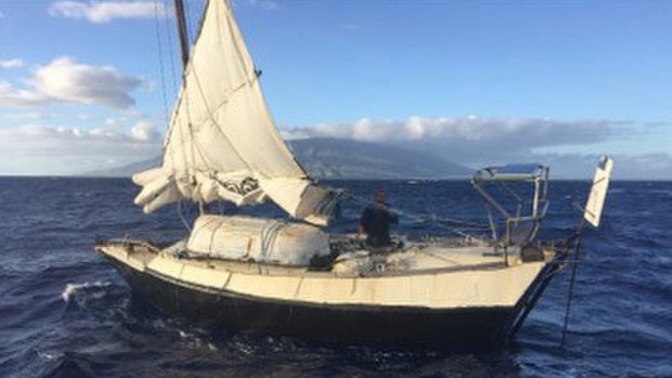 The 62-year-old sailor flagged down a commercial passenger boat 6 kilometres off the coast of the Hawaiian island of Maui.